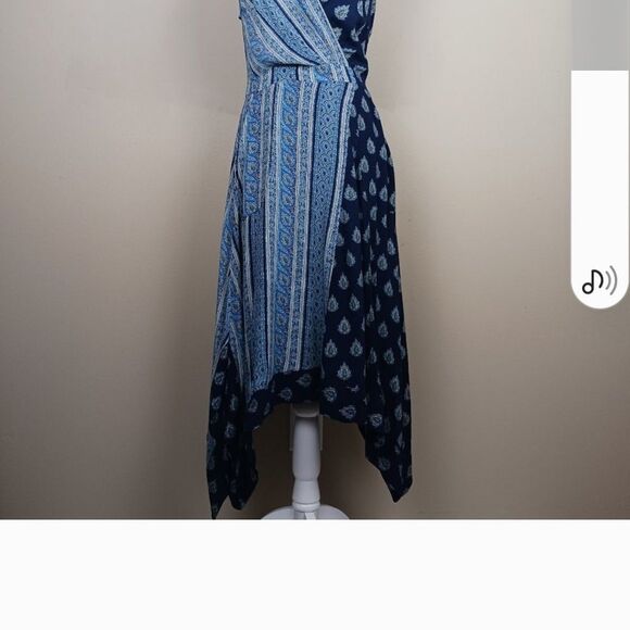 ANTHRO MEAVE Boho Blue Paisley Patterned Hi Low Sharkbite Hem Dress SIZE 0P - Picture 5 of 11